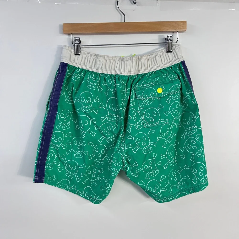 Boden Boys Swim Trunks 15-16Y Green Skull Board Shorts Mesh Lined Beach Surf